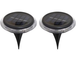 Progarden Buiten lampje/prik spots - set 2x - solar verlichting - tuinpad/planten verlichting - 8 LEDs - D11 cm