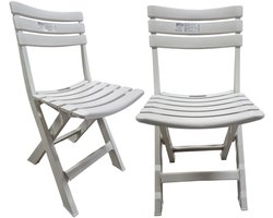 Progarden Klapstoel voor buiten/binnen - 2x - ivoor wit - 41 x 78 cm - stevig kunststof - Bijzet stoelen