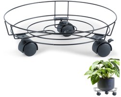 ProGarden - Metalen Plantenstandaard op Wielen - 31,5 cm - Zwart - Blokkeerwiel