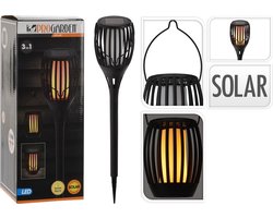Progarden Solar Tuinlamp Fakkel Zwart - Led Vlameffect - 3-In1: Prikspot, Staand, Hangend - verlichting buiten