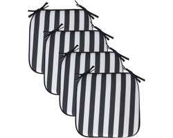 Progarden Stoelkussen Anna - 4x - binnen/buiten - zwart/wit - 39 x 39 x 3 cm - polyester