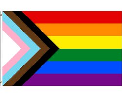 Progress Pride vlag, regenboogvlag, LGBTQ vlag, The Gay Flag Joint-Pride vlag, 150 x 90 cm, diverse binnen- en buitenvlaggen groot, weerbestendige Gay Pride vlag met messing ogen