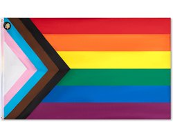 Progressieve vlag LGBTQIA gay pride 90 x 150 cm silk printed messing ogen weerbestendig