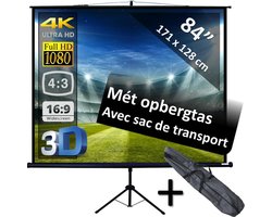 Projectiescherm op statief - Statiefscherm 84" mét opbergtas - 171 x 128 cm - 4:3 of 16:9 - beamer scherm