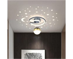 Projector Maan Sterren Plafondlamp - Dimbaar LED Plafondlamp - Moderne Halverlichting - Binnenverlichting voor Slaapkamer, Keuken en Eetkamer, grijs
