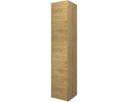 Proline hoge kast met 1 push-to-open deur en 4 glazen planchetten 35 x 35 x 169 cm, ideal oak