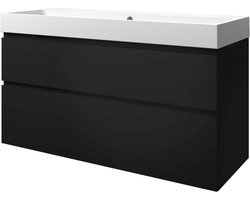 Proline polystone Loft badmeubelset met wastafelonderkast met 2 asymmetrische lades en polystone wastafel zonder kraangat 120 x 70 x 46 cm, mat zwart