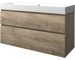 Proline polystone Loft badmeubelset met wastafelonderkast met 2 asymmetrische lades en polystone wastafel zonder kraangat 120 x 70 x 46 cm, raw oak /