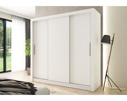 Promeubels - Kledingkast Miami - Wit mat - 205cm - Garderobekast - Slaapkamer - Kast - Schuifdeuren