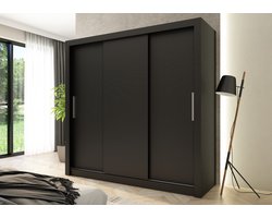 Promeubels - Kledingkast Miami - Zwart mat - 205cm - Garderobekast - Slaapkamer - Kast - Schuifdeuren
