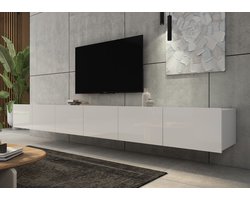 Promeubels - Tv meubel Cosenza - Wit hooglans - 300cm (2x 150cm) - Tv kast - Hangend of staand
