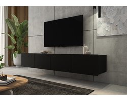 Promeubels - Tv meubel Cosenza - Zwart mat - 200cm (2x 100cm) - Tv kast - Hangend of staand