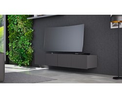 Promeubels - Tv meubel Kingston - Zwart mat - 200cm (2x 100cm) - Tv kast - Hangend of staand