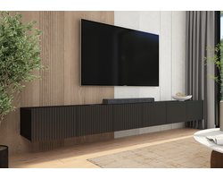 Promeubels - Tv meubel Kingston - Zwart mat - 300cm (2x 150cm) - Tv kast - Hangend of staand