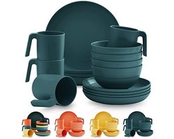 PromoHome 16-delig Plastic Servies Set - Onbreekbaar Camping Bestek - Magnetron Veilig - Vaatwasserbestendig - BPA Vrij - Lichtgewicht Eetgerei voor Buiten en Binnen