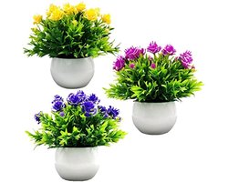 PromoHome 3 Stuks Kunstplanten in Pot - Mini Nep Planten voor Binnen Tafel Bureau Plank Badkamer Decoratie - Kunstgroen Potplanten Plastic Nepplanten voor Thuis Badkamer Kantoor Tafel Decoratie
