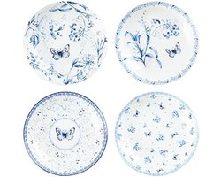 PromoHome 4-delige serveerborden set met bloemmotief - 20cm porseleinen borden voor salade en pasta