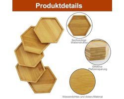 PromoHome 5-delige zeshoekige onderzetters van bamboe - natuurlijke bescherming voor meubels