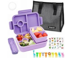 PromoHome 5-vaks broodtrommel met lunchtas - 1300 ml lekvrije lunchbox met bestekset - geschikt voor kinderen en volwassenen - magnetron- en vaatwasserbestendig - paars