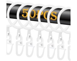 PromoHome 50 stuks metalen gordijnringen zwart met kunststof haken - 30 mm binnendiameter - voor gordijnroedes tot 27 mm - set van 50 ringen en 50 haken
