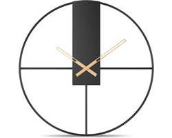 PromoHome Ajna XXL wandklok 70 cm - Geruisloos vintage uurwerk met houten wijzers - Zwarte metalen klok voor woonkamer, kantoor of hal