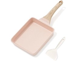 PromoHome Antiaanbaklaag Tamagoyaki Omeletpan - Graniet Coating - Geschikt voor Inductie, Gas en Elektrisch - Eierpocheerpan voor Ontbijt - Pannenkoekenpan - Kleine Braadpan zonder PFOA - Campingpan met Geïsoleerde Handgrepen "Roze"