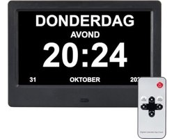 PromoHome Dementieklok met 24 Alarmfuncties - Automatische Dimfunctie - Kalender - Afstandsbediening - Grote Digitale en Analog Display - Zwart