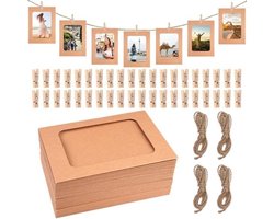 PromoHome DIY Fotolijst Set - 40 Stuks Kraft Papieren Lijstjes met Clips en Touw
