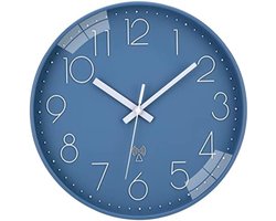 PromoHome Draadloze wandklok, geruisloos, 30 cm, kwarts, werkt op batterijen, groot, gemakkelijk te lezen, wandklok voor slaapkamer, huis, keuken, slaapkamer, kantoor (Blauw)