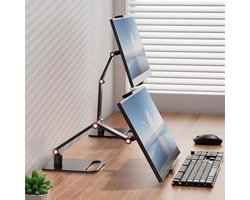 PromoHome Draagbare monitorhouder 12–17,3 inch – Verstelbare metalen standaard – 360° draaibaar – Geschikt voor laptop, tablet en extra scherm