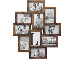 PromoHome Fotolijst Collage voor 10 Foto's 10x15 cm - MDF Fotowand Decoratie - Bruin Vintage Stijl - Hangende Fotolijsten Set voor Woonkamer Kantoor Slaapkamer