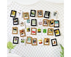 PromoHome Fotolijsten Collage Wanddecoratie Set met Visnet, 40 Houten en Hartvormige Klemmen, 10 Onzichtbare Nagels - Creatieve Foto Muur Decoratie voor Woonkamer, Slaapkamer, Kantoor, Feesten en Bruiloften