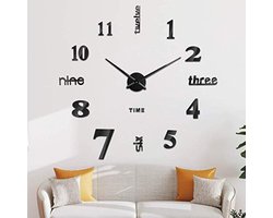 PromoHome Frameloze 3D Wandklok DIY Zelfklevende Digitale Muursticker Klok Eenvoudig te Monteren voor Woonkamer Slaapkamer Kantoor Hotel Restaurant Moderne Decoratie