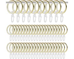 PromoHome Gordijnringen met Haken, 50 stuks, Metalen Ringen, Stil Ringen, Binnendiameter 27 mm, voor Gordijnroedes, Goud