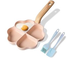 PromoHome Hartvormige 4-vakken Eierpan - Antiaanbaklaag Graniet Coating - Inductie Geschikt - PFOA Vrij - Creatieve Ontbijtpan voor Omelet en Pannenkoeken "Roze"
