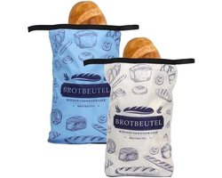 PromoHome Herbruikbare Broodzakken [2 stuks] - Luchtdichte Voedselveilige Broodopslag, Machinewasbaar, Gemaakt van Gerecycled Materiaal, Geschikt voor Groot Brood, Croissants en Gebak, Blauw