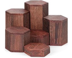 PromoHome Houten Hexagonale Display Standaards Set van 6 - Gelaagde Dessert Presentatie Planken - Cupcake Stands - Parfum Organizer - Buffet Display Accessoires