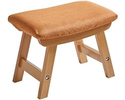 PromoHome Houten Voetenbank met Afneembare Hoes - Gewatteerde Stoelkruk met Zachte Zitting - Geschikt voor Woonkamer, Slaapkamer en Keuken - Stevig Beukenhout Onderstel - Oranje Kleur