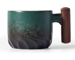 PromoHome Keramische Espressokopjes met Houten Handvat - 70ml Groene Mokken voor Koffie en Thee