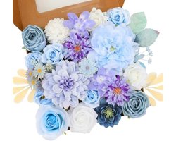 PromoHome Kunstbloemen Set Paarse Mix - Zijden Dahlia's en Rozen met Stelen voor Bruiloft Decoratie, Bruidsboeketten, Tafeldecoratie, Babyshower en Woondecor