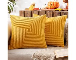 PromoHome Kussensloop 50 x 50 cm, corduroy fluweel, set van 2 kussenslopen, sierkussensloop, bankkussen, sierkussen, strepenpatroon, patchwork, design voor woonkamer "Oranje"