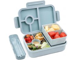 PromoHome Lunchbox met 5 Compartimenten 1300ML - Lekdichte Bento Box met Bestekset - Geschikt voor Magnetron en Vaatwasser - Ideaal voor School, Kantoor en Onderweg - Blauw