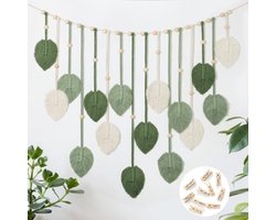 PromoHome Macramé Wandtapijt Groot Boho Stijl - Handgemaakt Bladeren Design - Groen Geweven Wanddecoratie voor Woonkamer Slaapkamer Kantoor - 130x73 cm