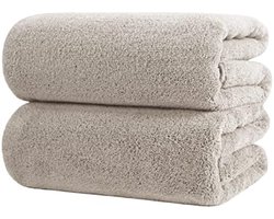 PromoHome Microvezel Badlaken Set - 2 Stuks Sneldrogend Badhanddoek - Extra Groot 89x178 cm - Zachte Niet-Pluizende Badstof - Beige - Ideaal voor Thuis, Reizen, Zwembad, Sportschool