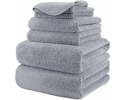 PromoHome Microvezel Handdoeken Set - 6 Stuks Extra Groot - Sneldrogend, Niet-Pluizend, Superzacht - Grijs - 152 x 76,2 cm - Perfect voor Badkamer, Zwembad, Gym, Reizen
