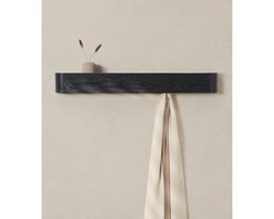 PromoHome Moderne Kapstok met Verborgen Wandhaken - 8 Robuuste Haken - Scandinavisch Design Eikenhout "Eiken Zwart"