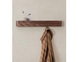 PromoHome Moderne Kapstok met Verborgen Wandhaken - 8 Robuuste RVS Haken - Scandinavisch Design Eikenhout "Eiken Walnoot "