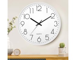PromoHome Moderne Wandklok - Stil Werkend, 30 cm Diameter - Wit