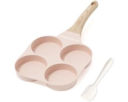 PromoHome Omeletpan met 4 vakken - Antiaanbaklaag Graniet Coating - Geschikt voor Inductie, Gas en Elektrisch - PFOA Vrij - Ideaal voor Ontbijt, Eieren, Pannenkoeken en Camping "Roze"