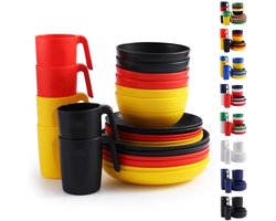 PromoHome Plastic Servies Set 24-delig - 6 Dinerborden, 6 Dessertborden, 6 Kommen, 6 Mokken - Herbruikbaar, Stapelbaar, Vaatwasserbestendig - DE Kleur